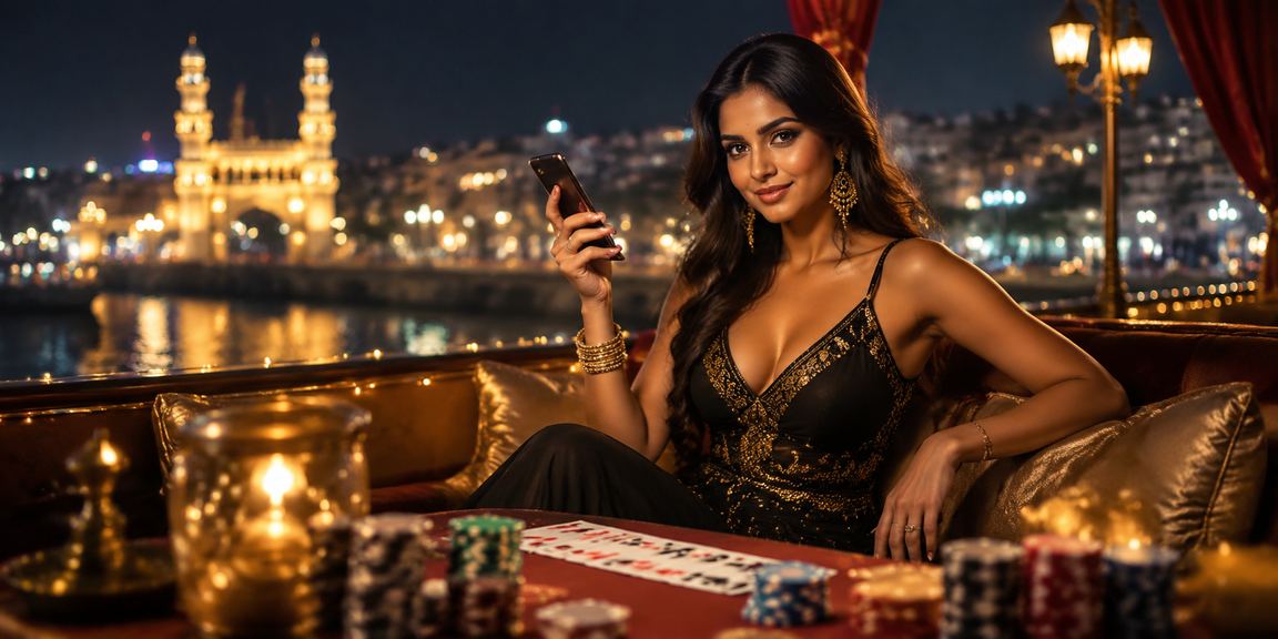 Hyderabad Charminar during Diwali with Teen Patti cards